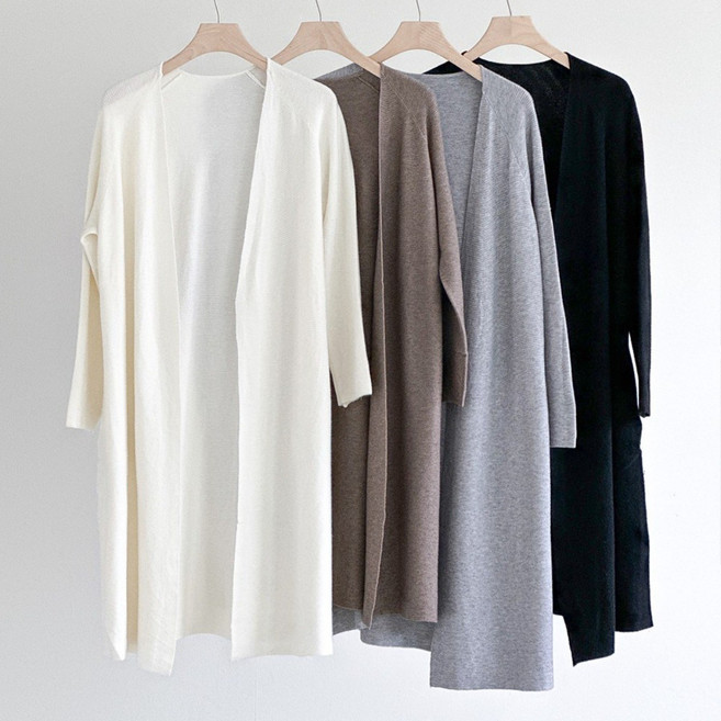 니트코어 여자 봄 가을 간절기 사계절 빅사이즈 루즈핏 가벼운 부드러운 베이직 긴팔 오픈 로브 롱 가디건 니트가디건 출근룩