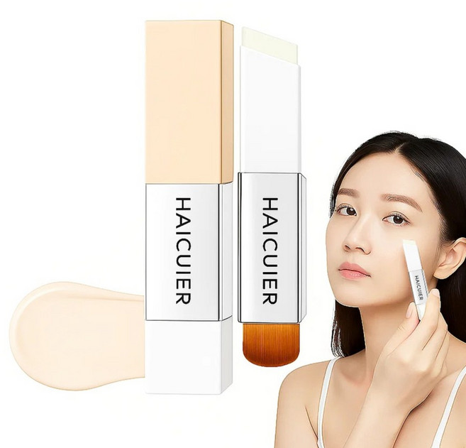듀얼 헤드 스틱 파운데이션 기미 잡티 강력한 커버 파운데이션 수분감 24H 롱웨어 소프트글로우컨실러 커버 스틱파운데이션 세럼 파운데이션 자연 밀착, 아이보리 화이트, 1개