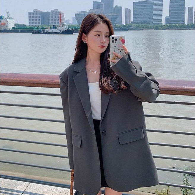 녕동 여성 캐주얼 정장 자켓 봄가을 고급스러운 카라넥 루즈핏 자켓 데일리룩