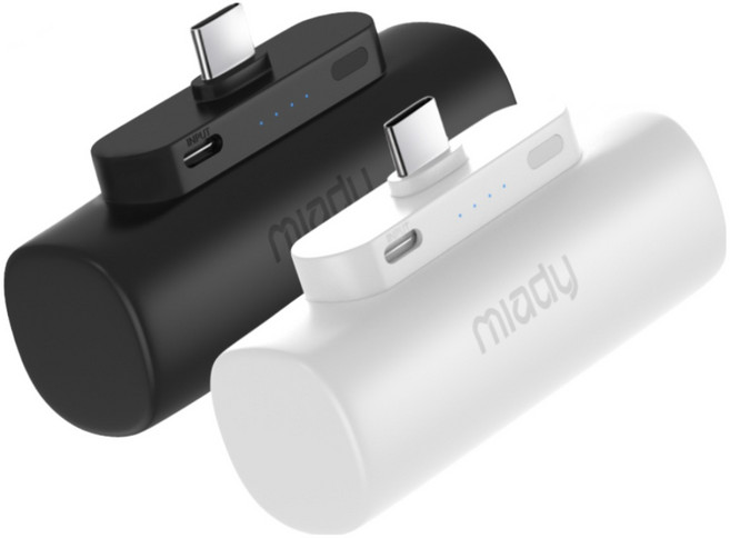 미아디 도킹형 일체형 휴대용 미니 보조배터리 5000mAh 2p 세트, 블랙+화이트, C타입