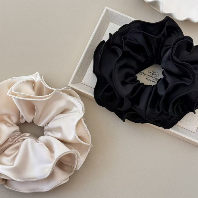 16cm 대왕 실크 곱창밴드 3종 세트 (블랙2+베이지1) 빅사이즈 헤어슈슈 스크런치