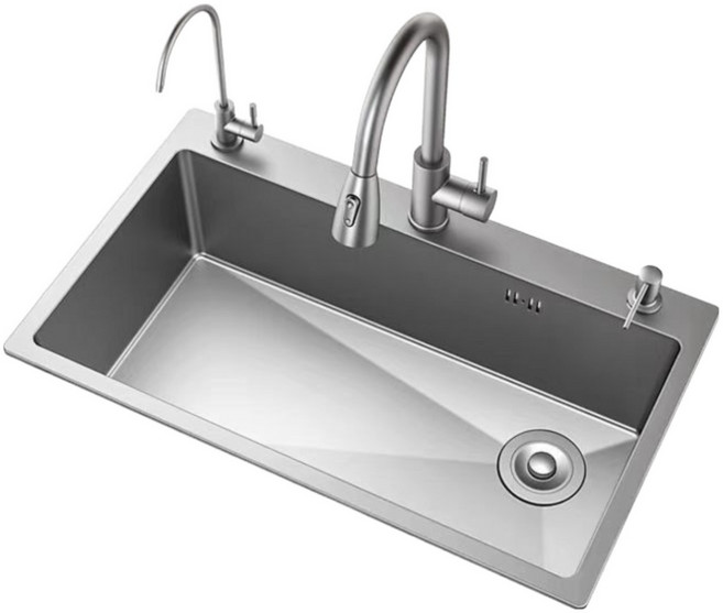 AIDU 주방 304 스테인리스 사각싱크볼 식기건조대 싱크대 수전, 1세트, 은색(정수)