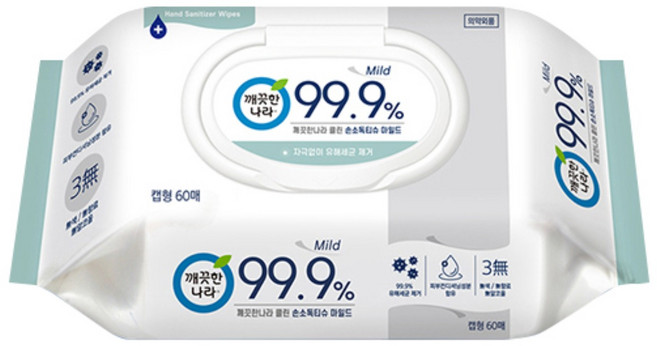 깨끗한나라 클린 손소독티슈 마일드 60매 1팩, 1개, 60매입