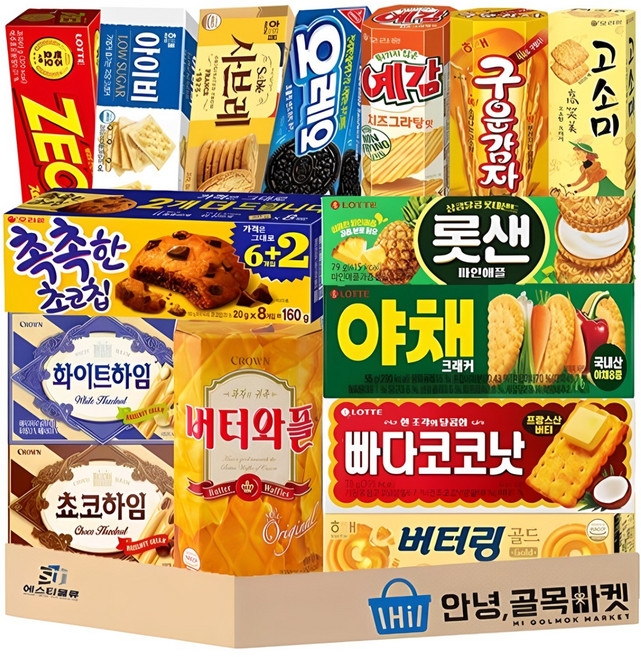 과자 15종 세트 ( 빠다코코낫 롯데샌드 야채크래커 제크 아이비 사브레 버터와플 버터링 고소미 구운감자 예감 오레오 초코 화이트 하임 촉촉한 초코칩 ), 2세트