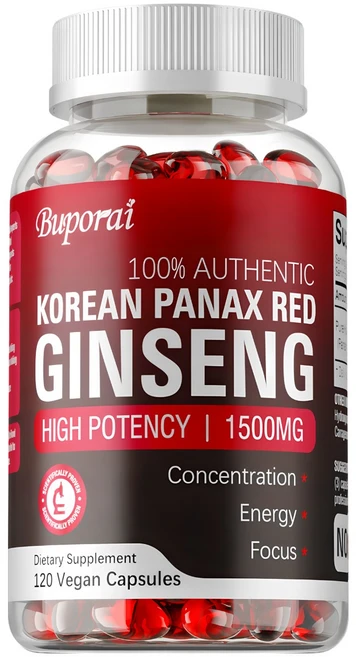 한국산 홍삼 1500mg - 최고의 퍼포먼스 집중력 활력을 위한 에너지 보충제 - 고효능 인삼뿌리 추출물 - 120캡슐 (비건), 1개, 60정 - 쿠팡