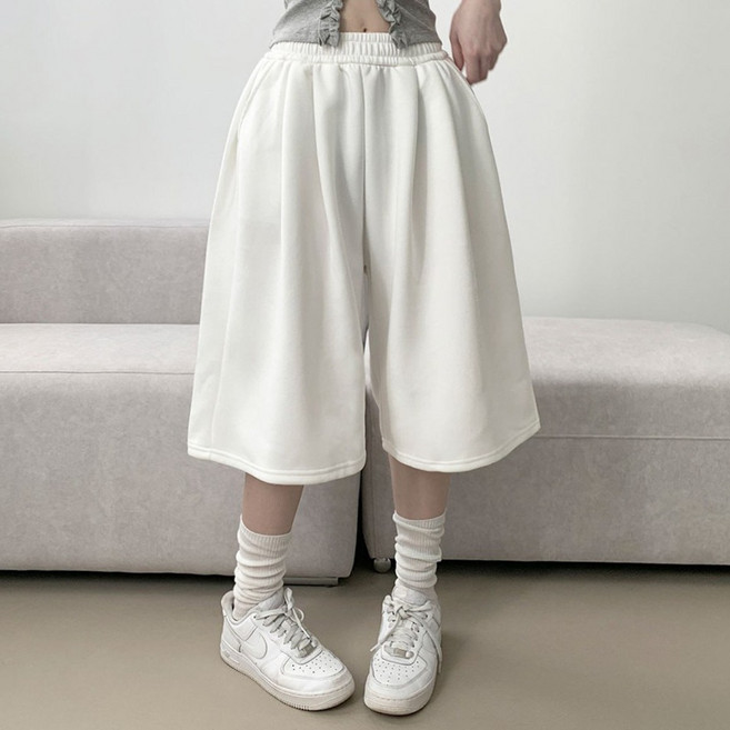 부기샵 키르 밴딩 핀턱 주름 와이드 밴딩 반바지 버뮤다팬츠