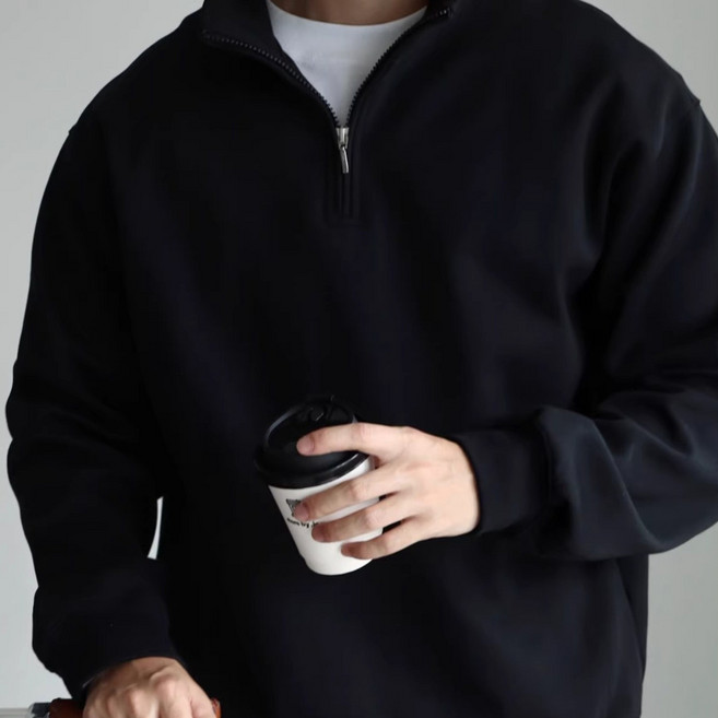 ANYOU 봄가을 남성 루즈핏 하프집업 맨투맨 캐주얼 티셔츠 2 colors