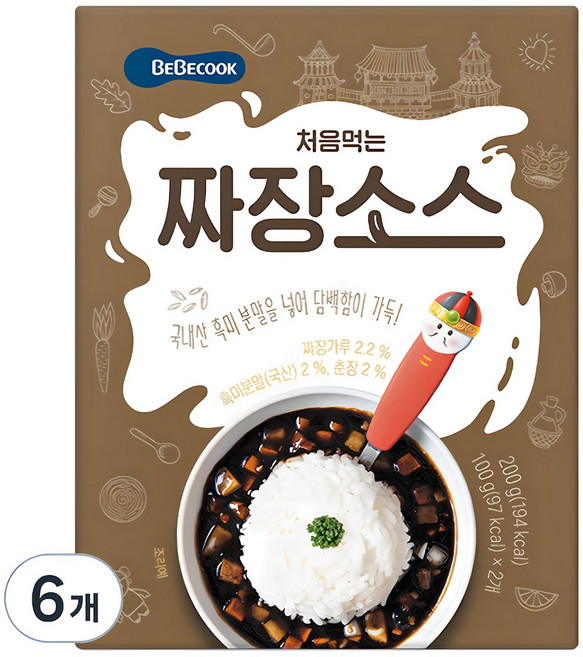 베베쿡 처음먹는 덮밥 소스, 짜장, 200g, 6개