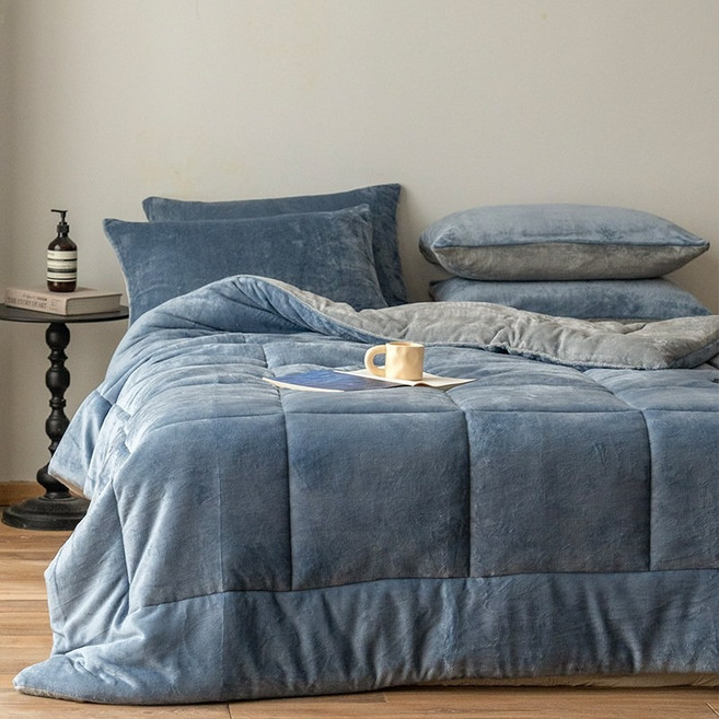 KURUA 겨울 따뜻한 양면 극세사 이불 세트 홈 이불/패드/베개커버 세트