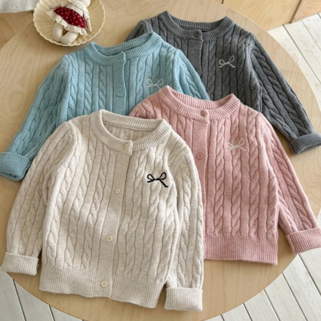 [더사랑이] 케이블 예쁜리본 가디건 키즈 아동복 유아 여아가디건 꽈베기가디건 니트가디건