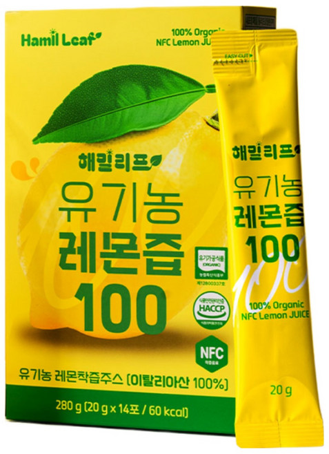 해밀리프 유기농 리얼착즙 레몬즙 레몬원액 100%, 280g, 1개