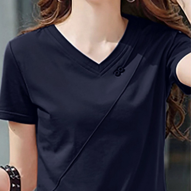 여름 여성복 반팔 루즈핏 캐주얼 브이넥 티셔츠