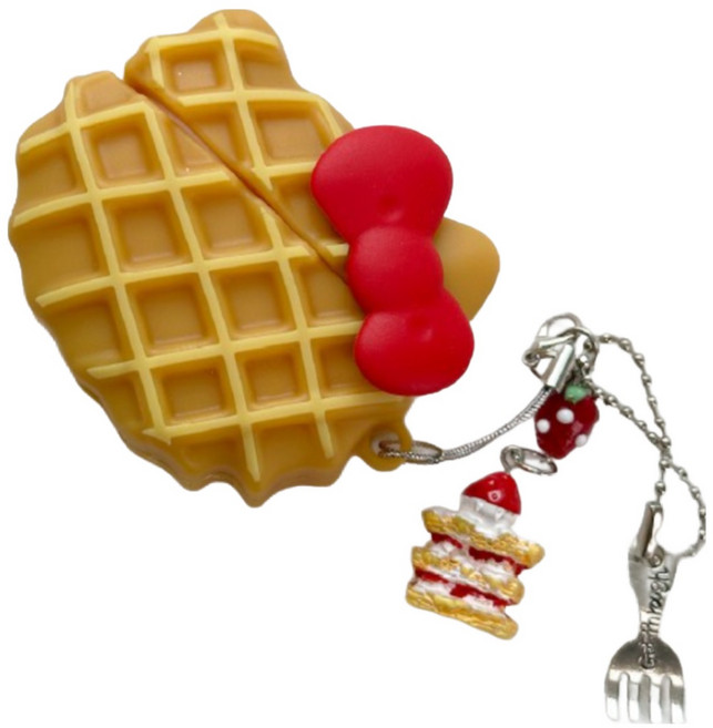 와플 디저트 에어팟 케이스 케이크 키링 세트, 헬로 와플 에어팟 + 크림 스트로베리 키링, 에어팟 프로2(프로 사이즈 호환), 1개