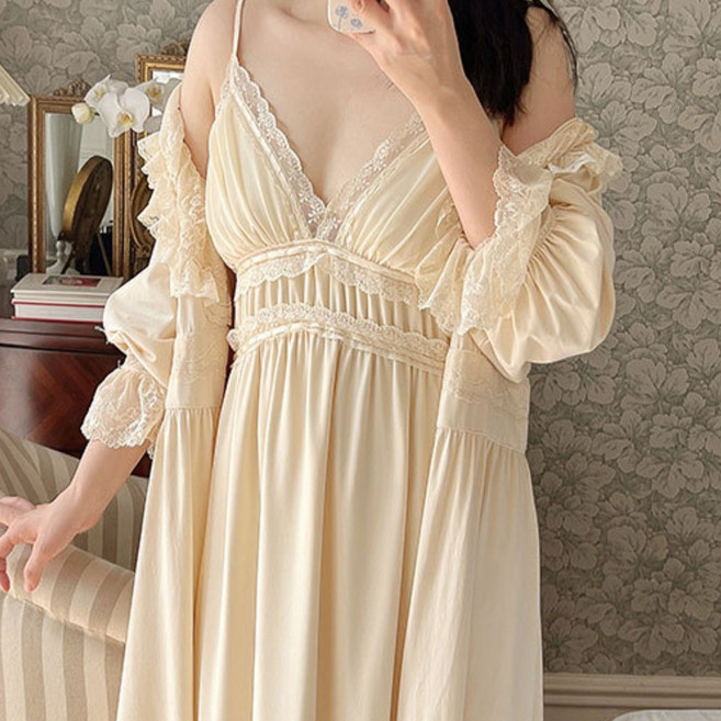 [블루밍 가든] 고급 레이스 공주풍 2종 원피스잠옷 +가운