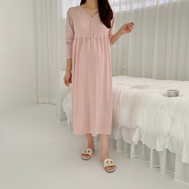 루시드라잇 국산 굿이브닝 긴팔 수유원피스 임부복 홈웨어