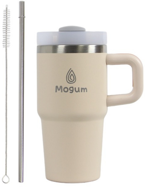 모굼 보온 보냉 대용량 손잡이 스텐 텀블러, 1개, 600ml, 로즈베이지