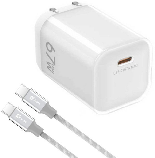AiHome 67W GaN 氮化鎵迷你充電器 Type-C 智慧電源供應器 PD-67-1C, 67W氮化鎵-白色快充頭+1米快充線C轉C, 1個