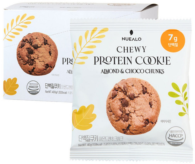 누알로 꾸덕한 단백질 쿠키 아몬드 앤 초코 청크 맛, 1개, 400g
