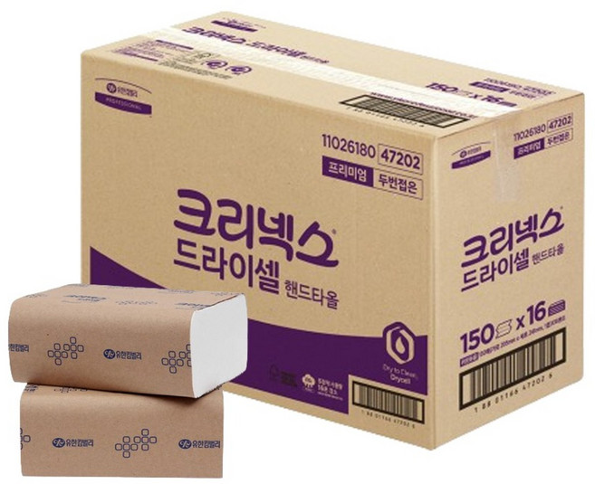 유한킴벌리 47202 크리넥스 드라이셀 150매 16밴드, 16개