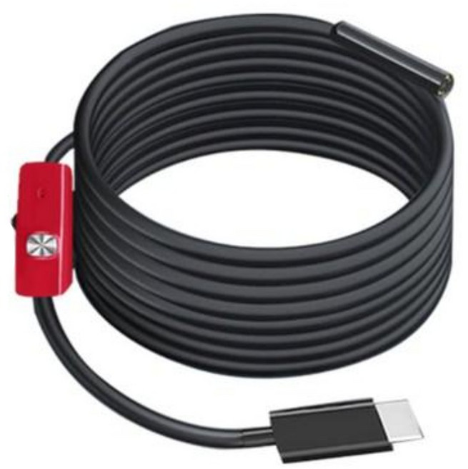 탐지용 C타입 스마트폰 내시경 카메라 누수탐지 다기능 탐지기금속탐지기 배관 내시경 LED조명 후크 자석 5m 초고화질, 검정색