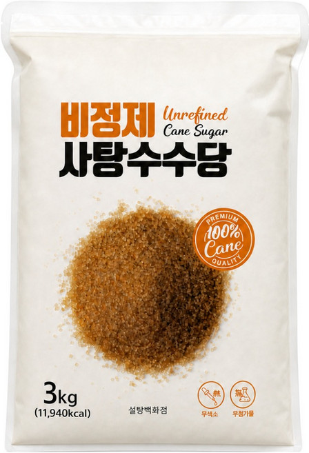 비정제원당 사탕수수 원당 지퍼백, 3kg, 1개
