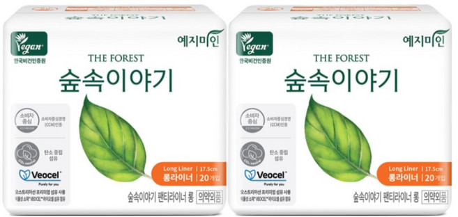[비건라이프] 예지미인 숲속이야기 비오셀 팬티라이너, 롱, 20개입, 10개