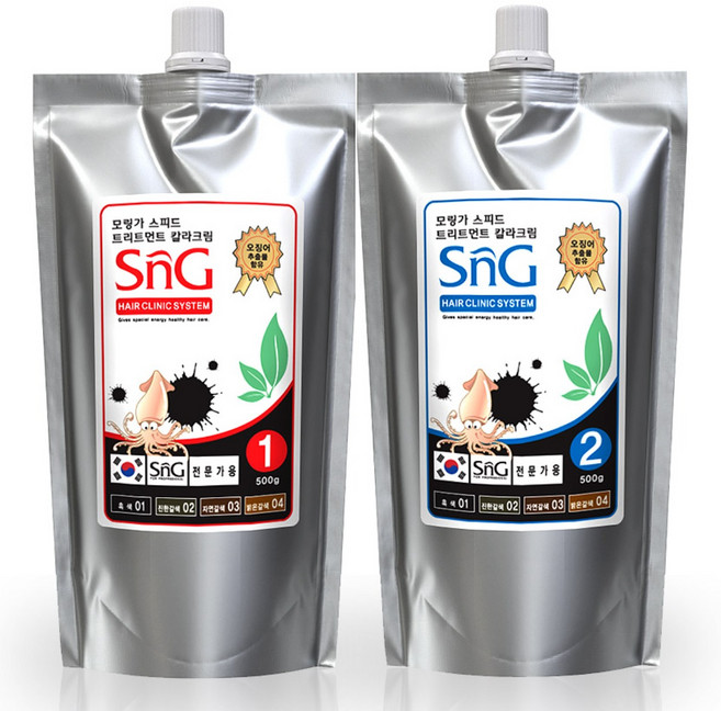 SnG 모링가 5분 스피드 트리트먼트 오징어먹물염색 칼라크림 새치커버염색약 500g, 흑색(01), 1세트