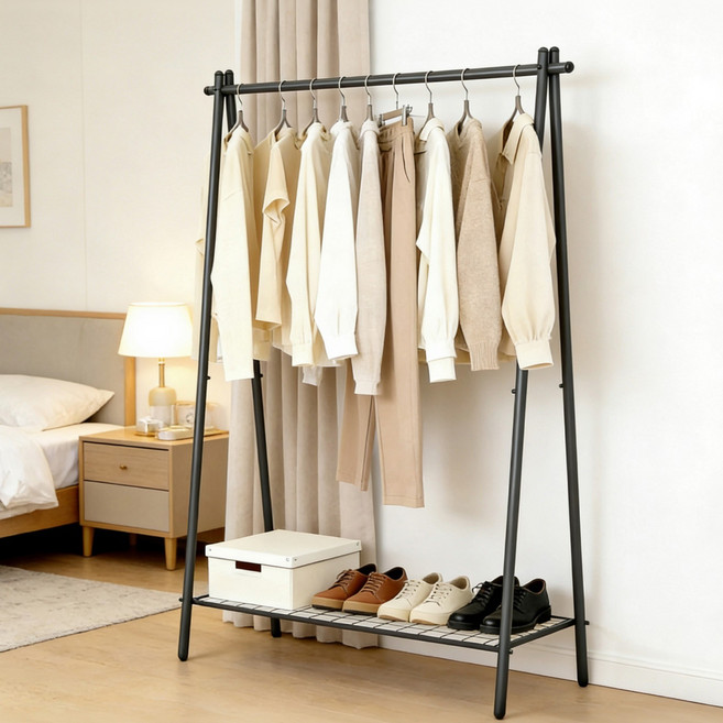SONGMICS 튼튼한 다기능 수납 스탠드 철제 행거, 블랙