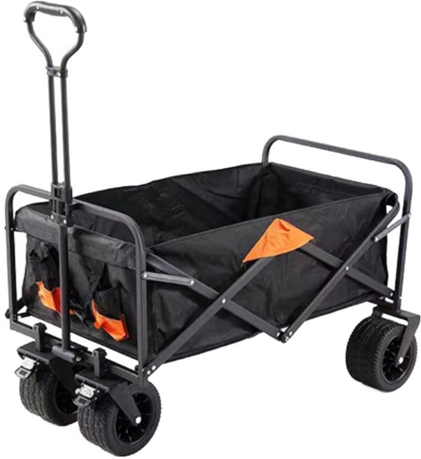 900D 특대형 투톤 폴딩 캠핑 웨건 카트, 1개, 10인치 블랙오렌지