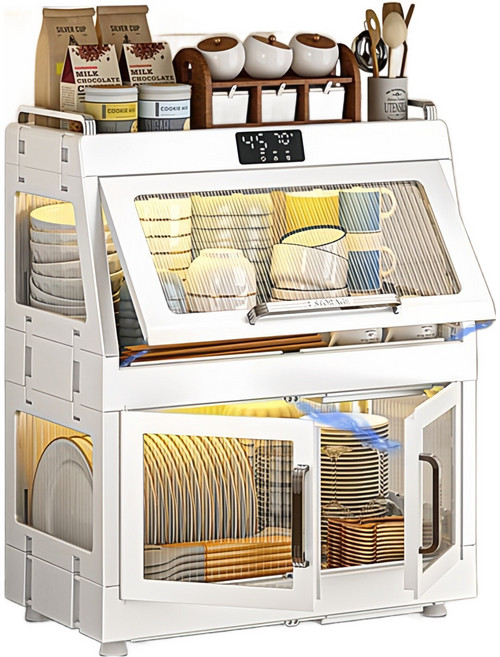 Mochae UV 자외선 살균 식기건조기 2단 식기소독기 대용량 가정용 뚜껑식 그릇살균건조기, 2겹-F8852(화이트)