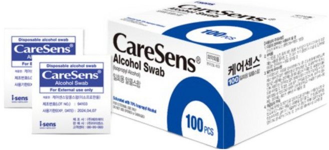 케어센스 1회용 알콜솜 100매+멸균수동채혈침 100개, 1개