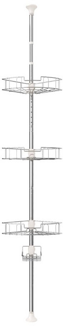 기둥식 욕실 코너선반 4 단욕실 코너선반 높이 조절 가능 샤워실에 적합 드릴링 필요 없음, 실버, 1