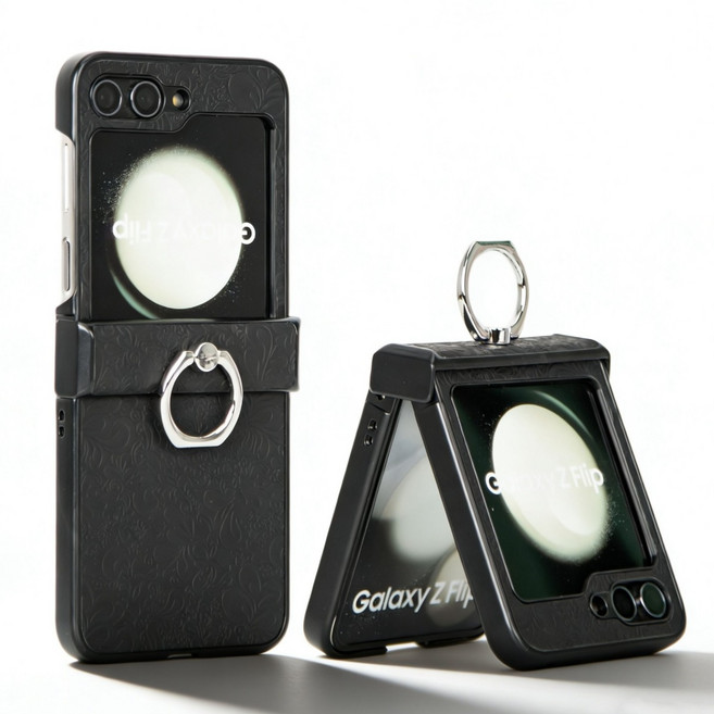 윰스모르 고급패턴 레더 핑거링 갤럭시 Z 플립 힌지보호 케이스