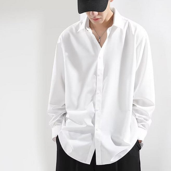 ANYOU 남성 고급 통통한 실크 셔츠 순색 빅사이즈 셔츠