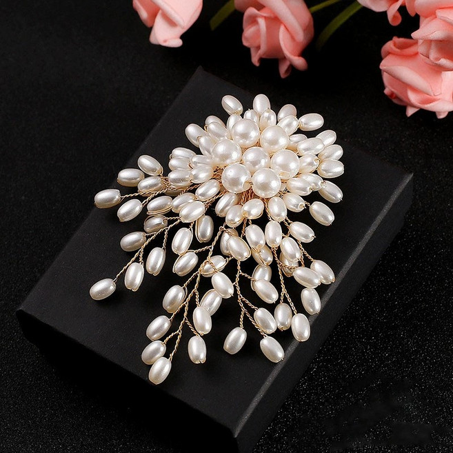 SimHm 여성 코사지 핸드메이드 불꽃 모양 고급 진주 한복브로치핀 데일리 정장 코트 코사지 액세서리 1개