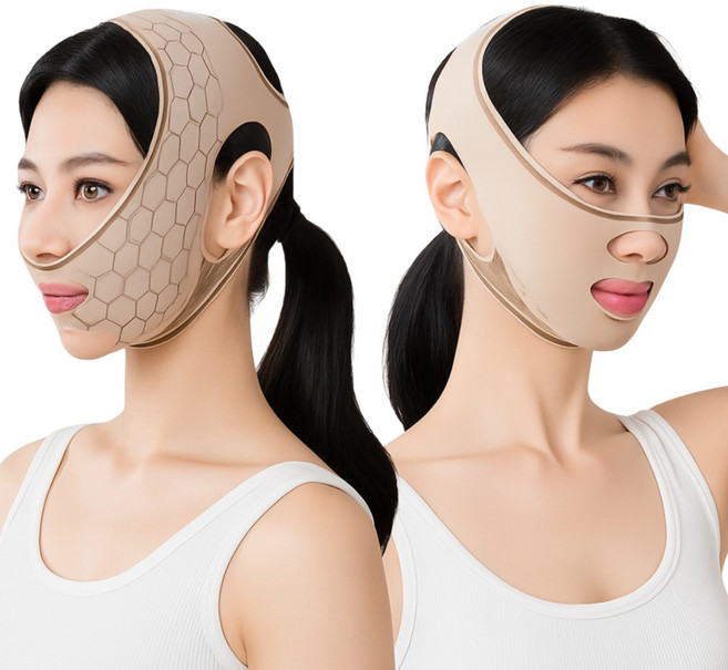 아즈몰 V라인 얼굴 리프팅 밴드 2단계 이중 탄력 페이스 밴드 턱살 이중턱 브이라인 슬리밍 밴드, 베이지