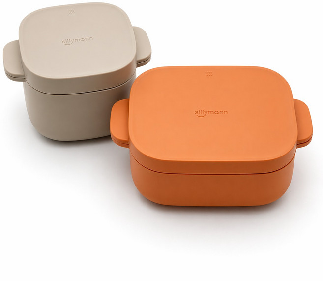 실리만 계란찜기 전자렌인지 찜기 야채찜 실리콘, 1세트, 주황색(orange)+연한회색(gray)