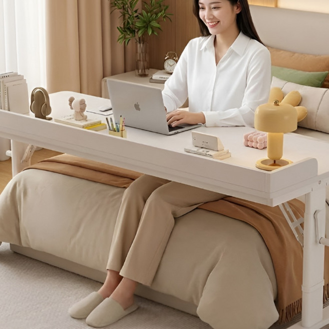 베드온 높이조절 침대 책상 보조 선반 이동식 조립식 다용도 노트북 미니 탁자 소파 테이블, 화이트
