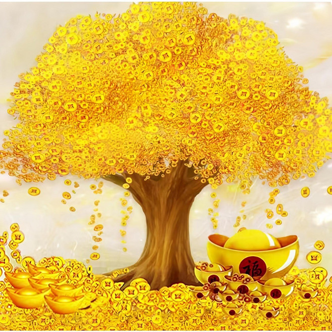 대진 보석십자수 43x53 사이즈 대형 금전운 보석 십자수, 황금나무돈나무, 1개