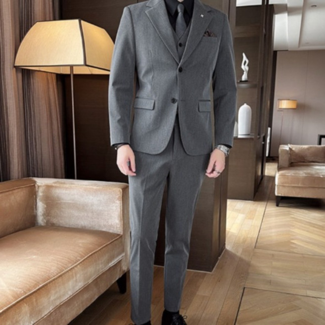 티티콩 남성 가을 캐주얼 투버튼 정장 결혼식 면접 하객룩 세트 3피스슈트+조끼+바지