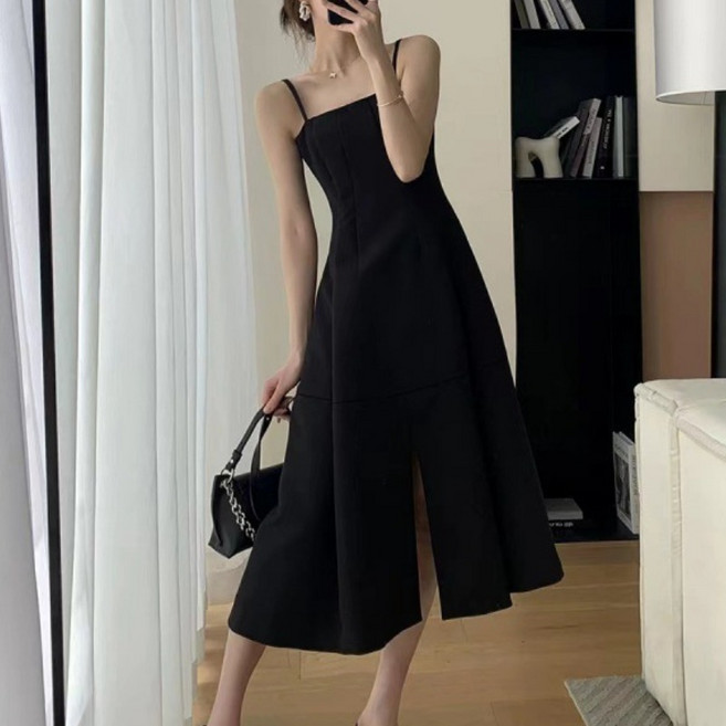 8위 - BROWMODA 여성 캐주얼 데일리 베이직 스퀘어넥 슬림핏 A라인 미딤 끈나시 원피스