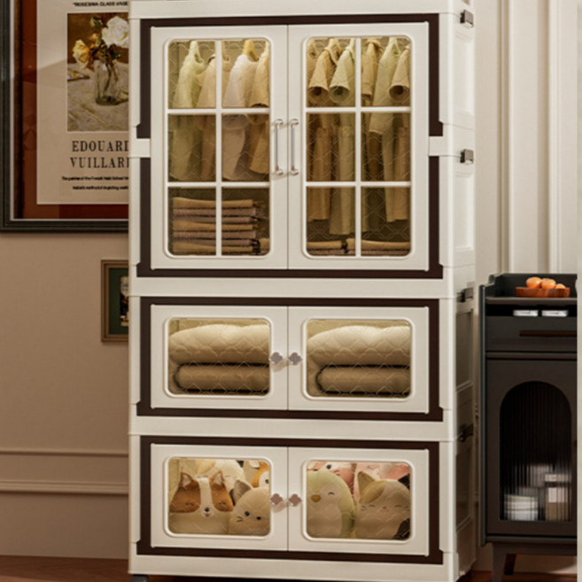 PSMK 접이식 아기옷장 초등학생 유아 옷장, 1세트, 크림화이트