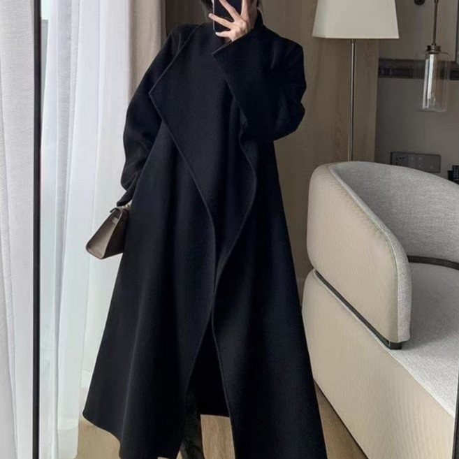 COSYEVNO 여자 모직 코트 겨울 정장 칼라 심플 모던 루즈핏 캐주얼 롱 스웨이드 코트 CXJdy-16