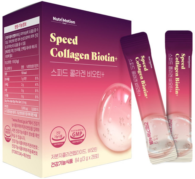 뉴트리모션 저분자콜라겐 펩타이드 스피드 콜라겐 비오틴 플러스 28p, 84g, 2개