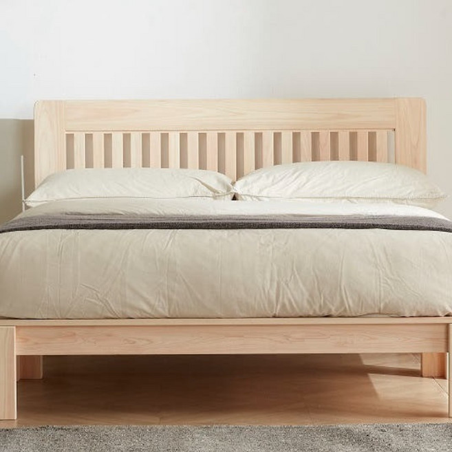 바르숲 고급무절 도담 평상형 통원목 편백나무 침대 프레임, 베이지