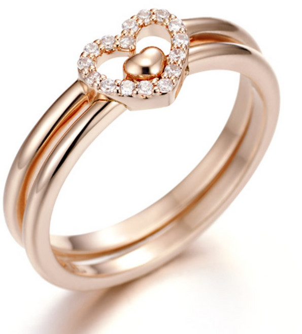 끄란느 14K GOLD PLATED 심플 투 하트 레이어드 반지 2종 세트 C24RB072