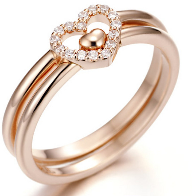 끄란느 14K GOLD PLATED 심플 투 하트 레이어드 반지 2종 세트 C24RB072