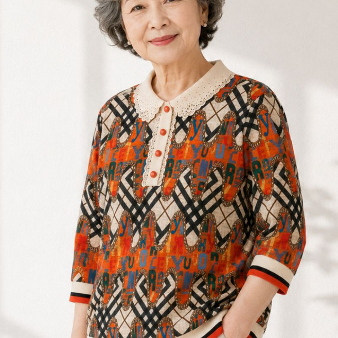 GRANDPAMA 명품 스타일 7부 시원한 어머니 할머니 여성 빅사이즈 티셔츠 블라우스