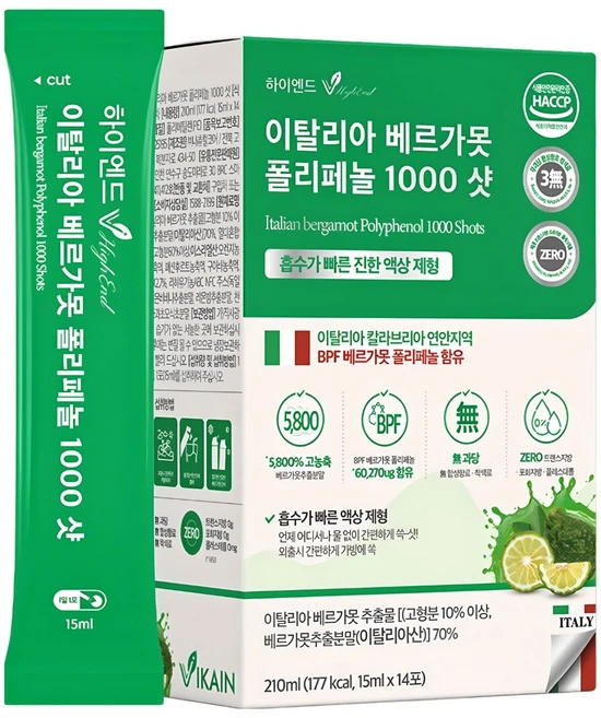 비카인 하이엔드 이탈리아 액상 베르가못 샷 BPF 폴리페놀 흡수율 높은 액상 지중해 식단, 56개, 15ml - 쿠팡