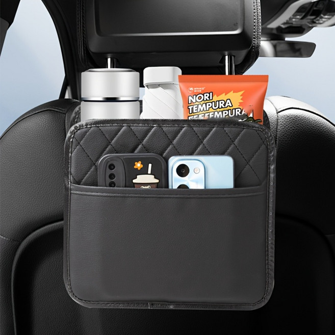차량 뒷자석 수납함 가죽차량뒷좌석수납함 소형 자동차 수납 봉투 차량용품, 검은색
